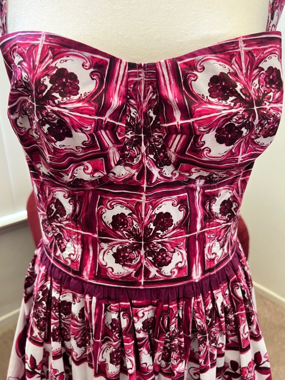Dolce & Gabbana Pink and White Maiolica Print Dress - Picture 9 of 12
